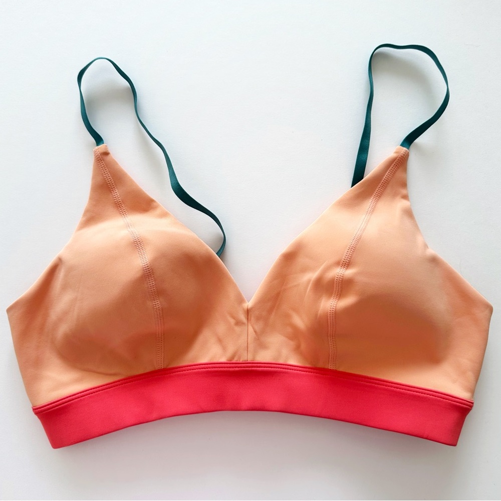 Kendall & Kylie Pink Coral Teal Green Light Support Stretchy Sport Bra M